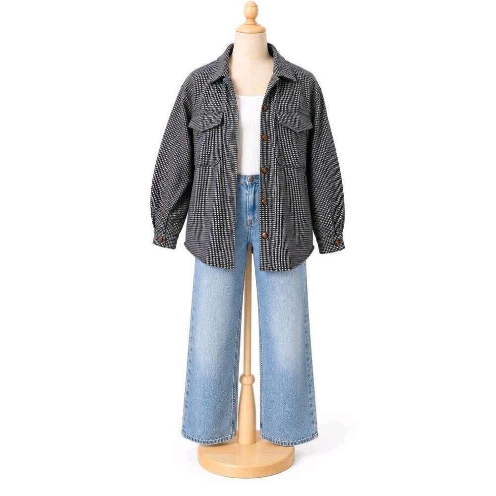 ACOA Women's Houndstooth Wool Blend Oversized Shacket Jacket Size M